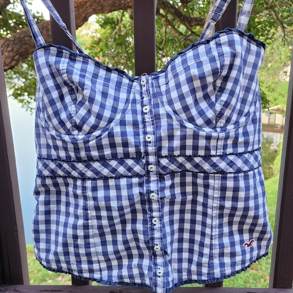 Hollister Navy Checkered Women's Blouse - Picture 2 of 6